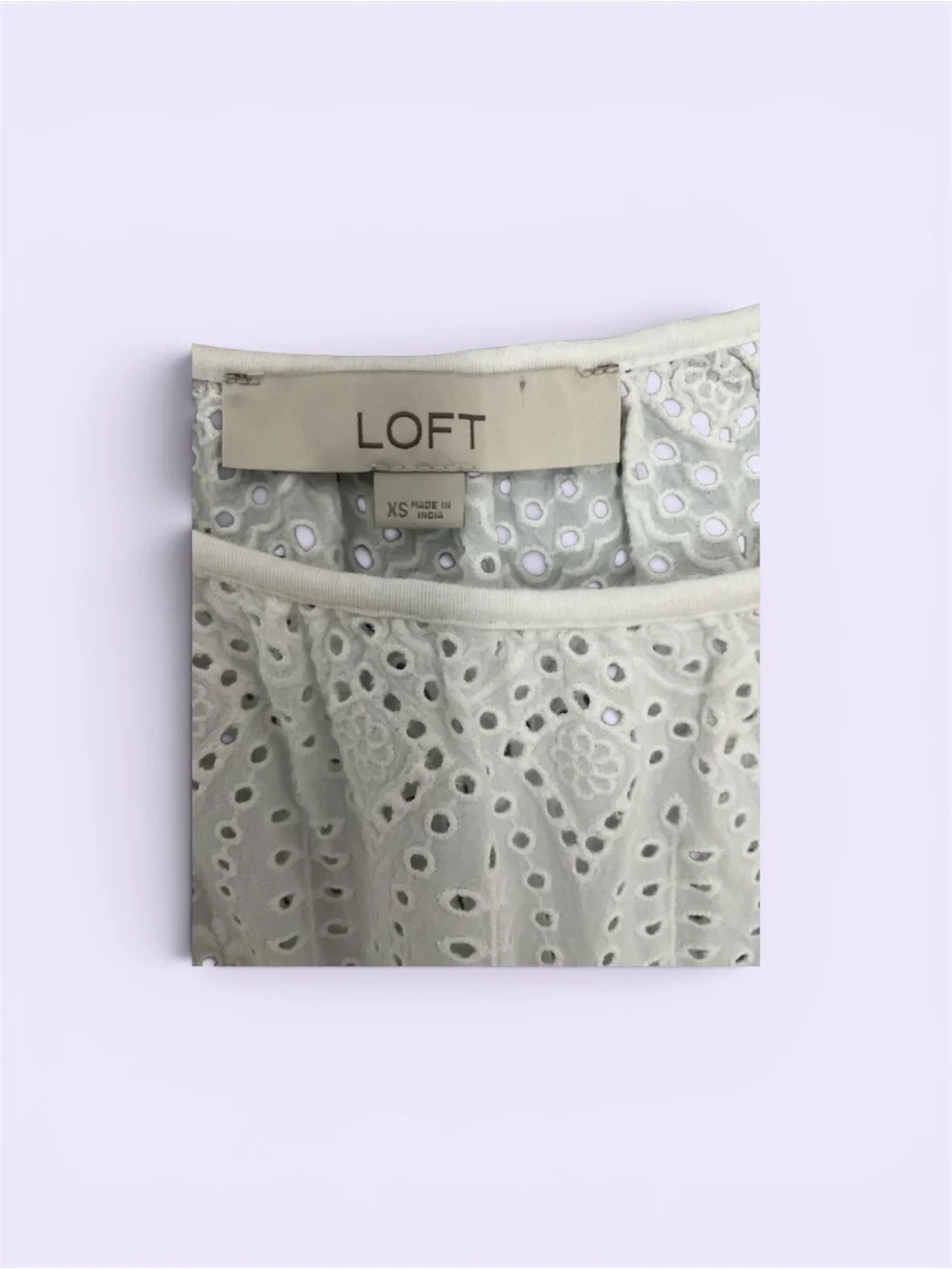 LOFT Cream Eyelet Yoke Puff Sleeve Top